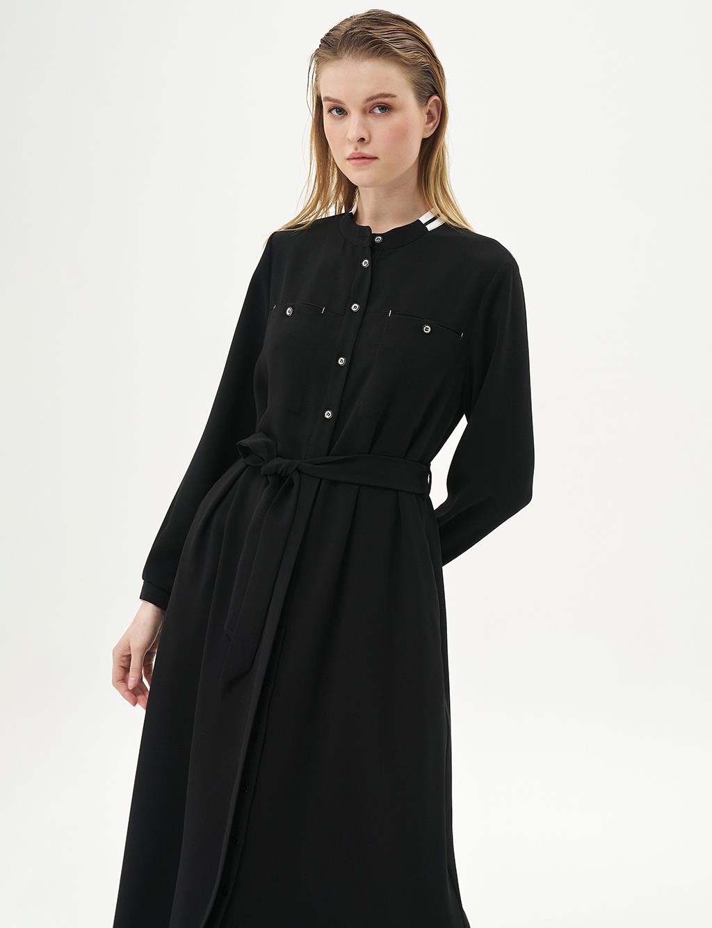 Ribbed Zero Collar Dress Black