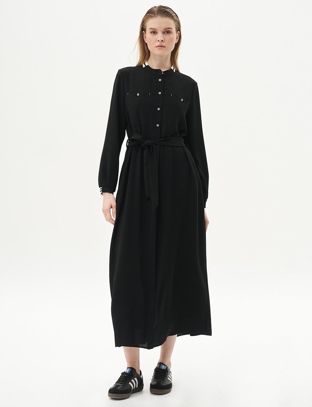 Ribbed Zero Collar Dress Black