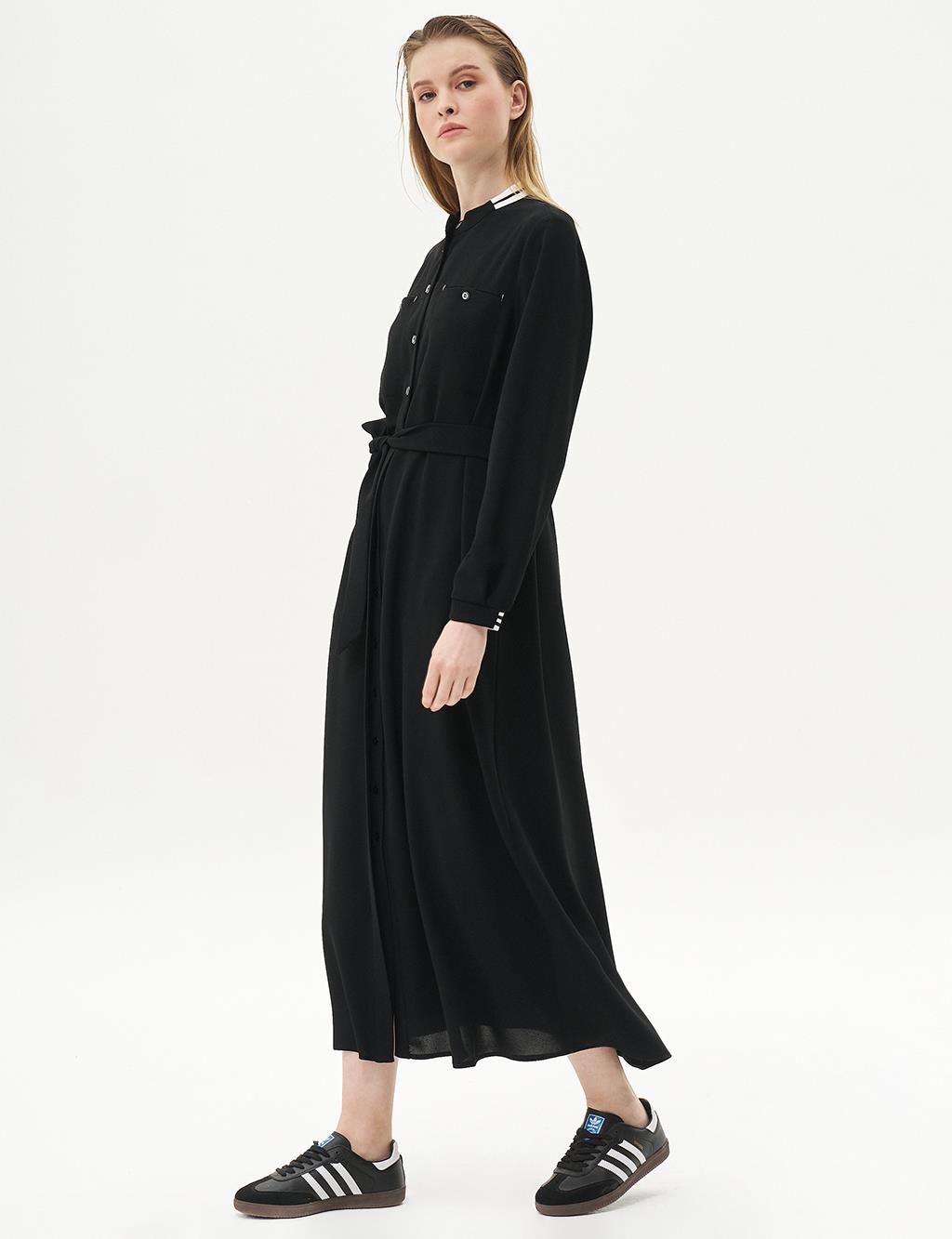 Ribbed Zero Collar Dress Black