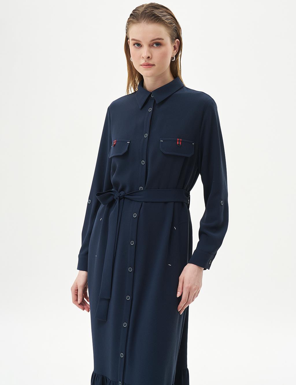 Dark Navy Belted Dress