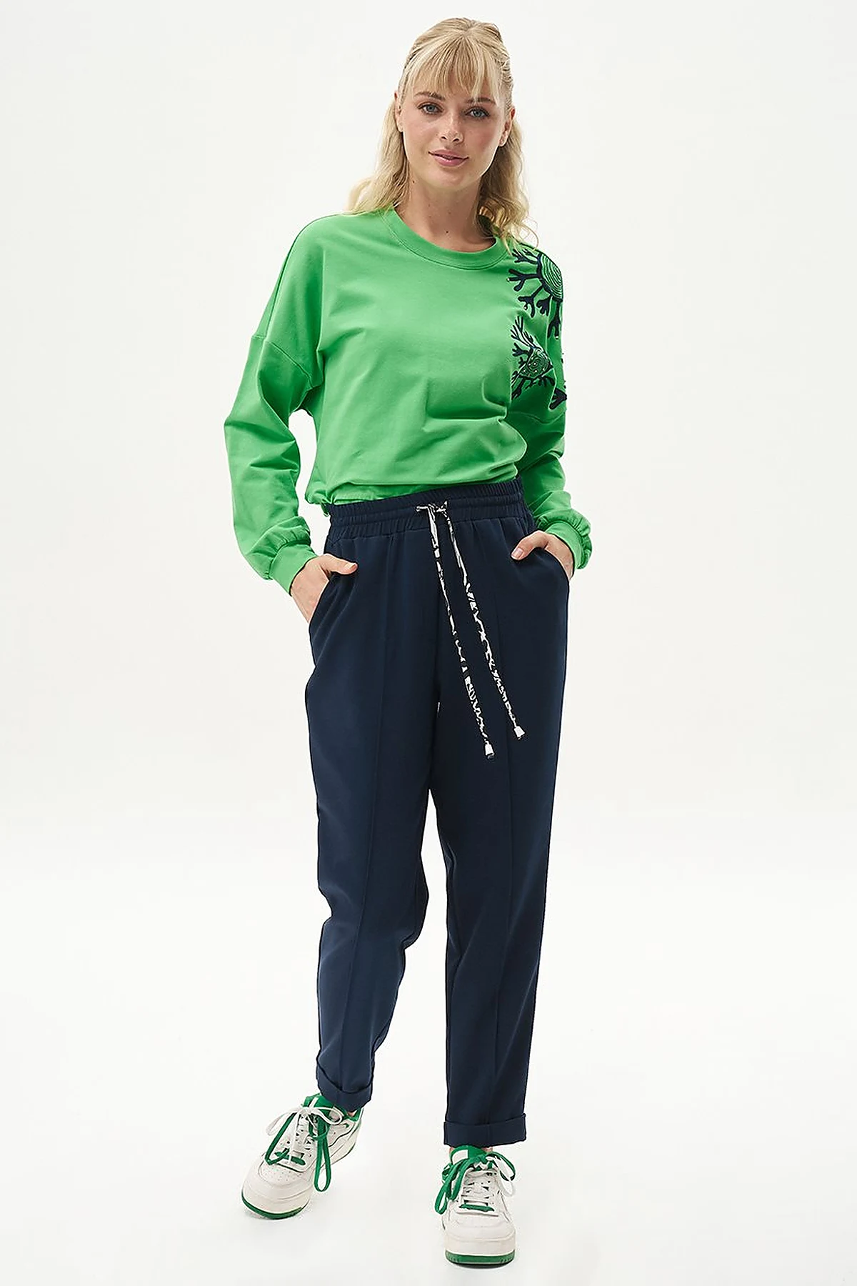 Chima Stitch Lace-Up Pants Dark Navy Blue