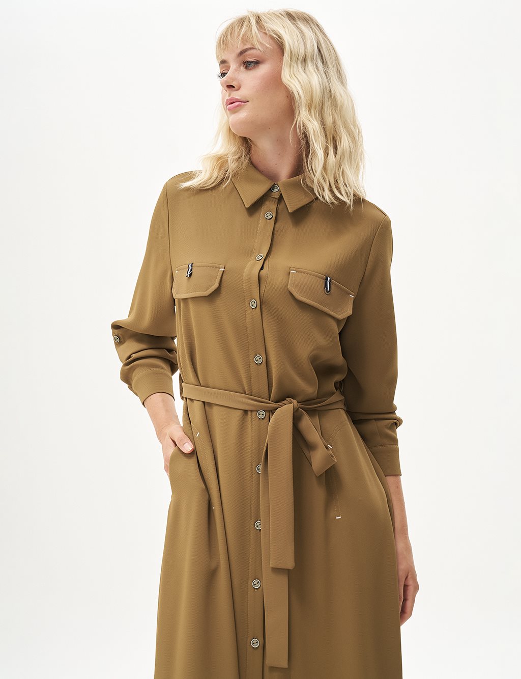 Khaki Belted Dress