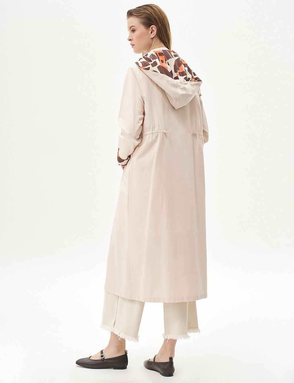 Fabric Mixed Snap Closure Coat Light Cream