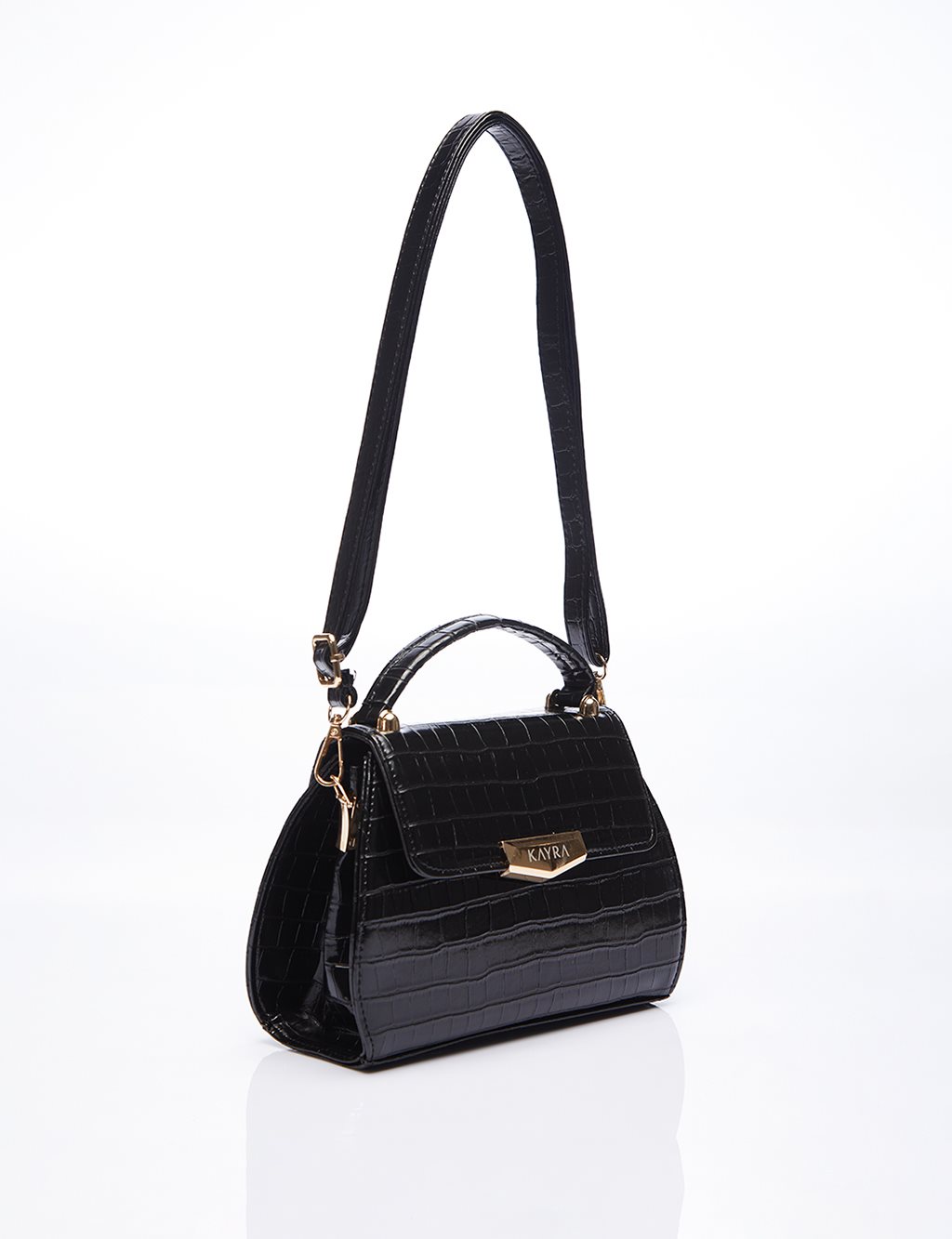 Croco Patterned Covered Envelope Bag Black