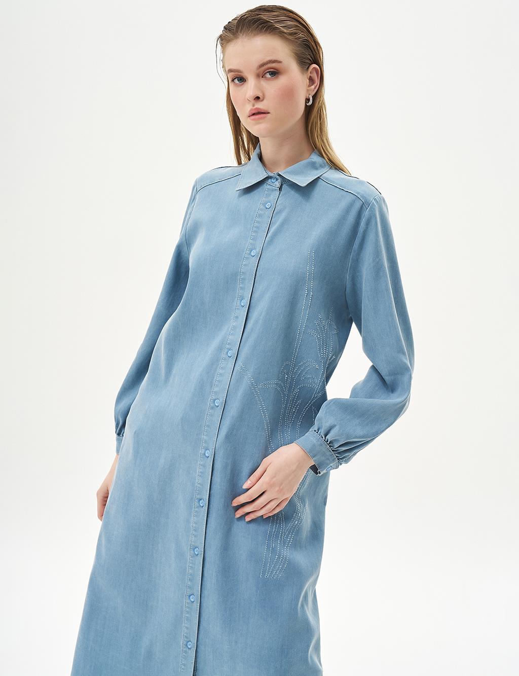 Laser Embroidered Lyocell Tunic Blue