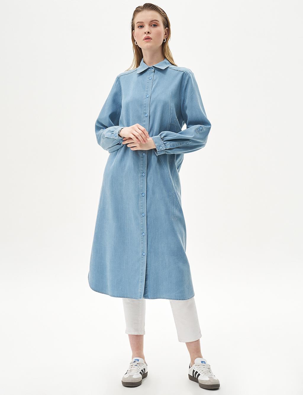 Laser Embroidered Lyocell Tunic Blue