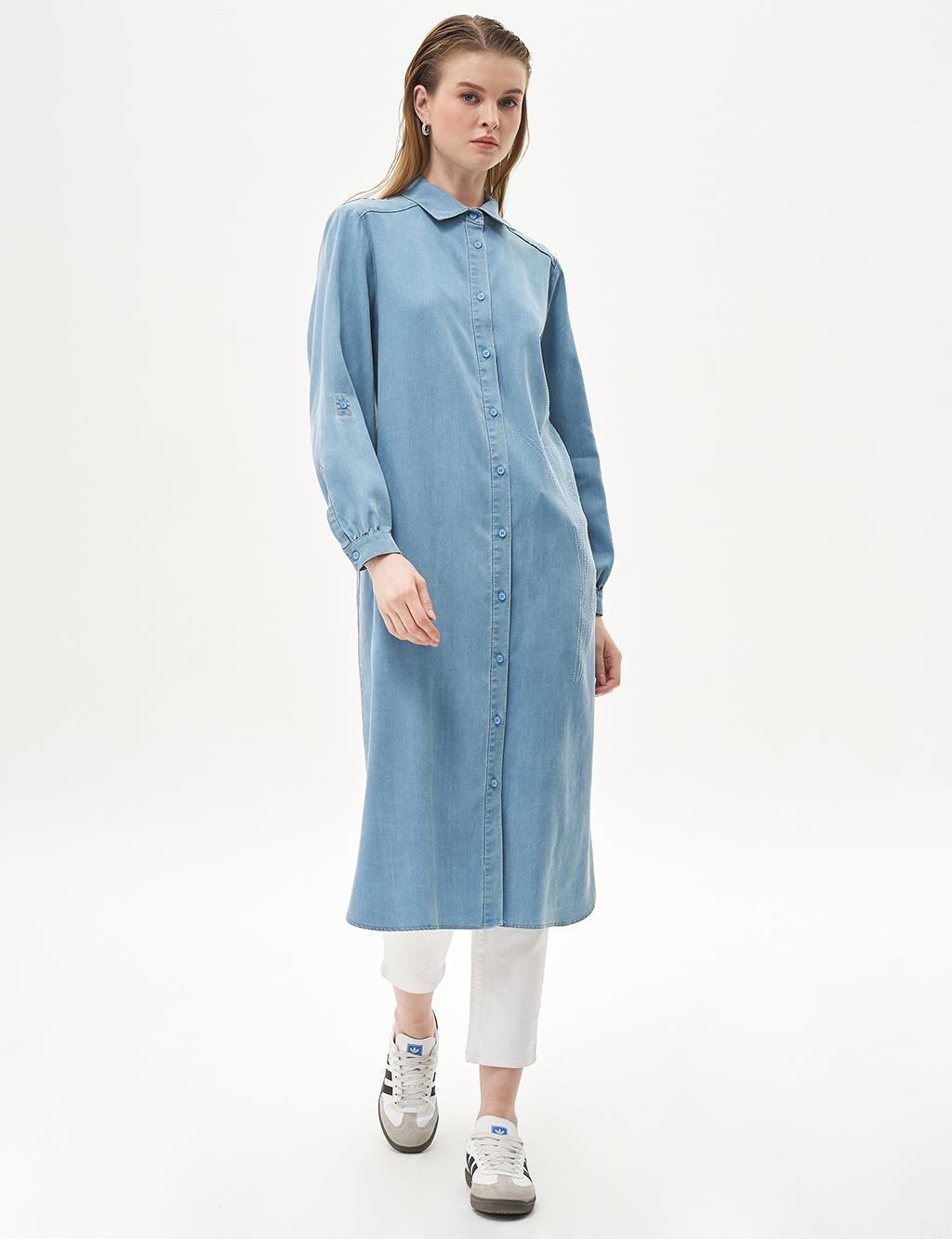 Laser Embroidered Lyocell Tunic Blue