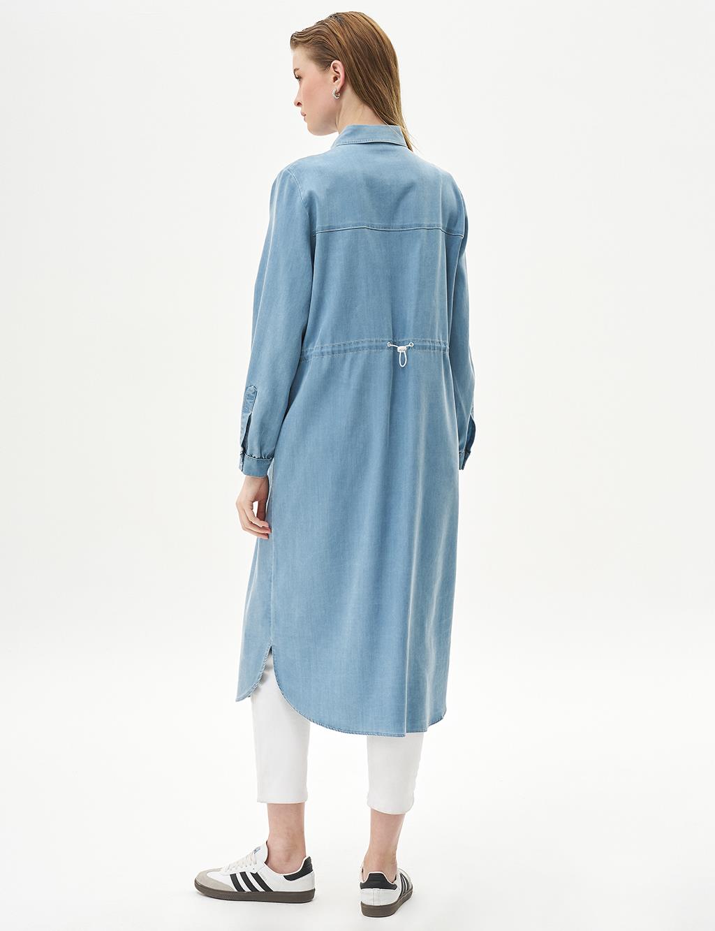 Laser Embroidered Lyocell Tunic Blue