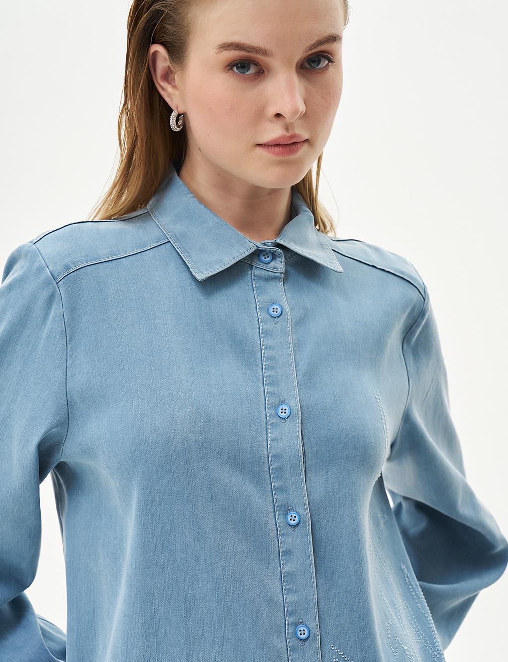 Laser Embroidered Lyocell Tunic Blue