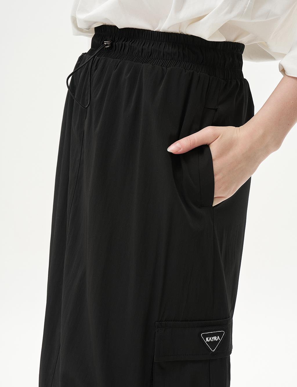 Cargo Pocket Elastic Waist Skirt Black