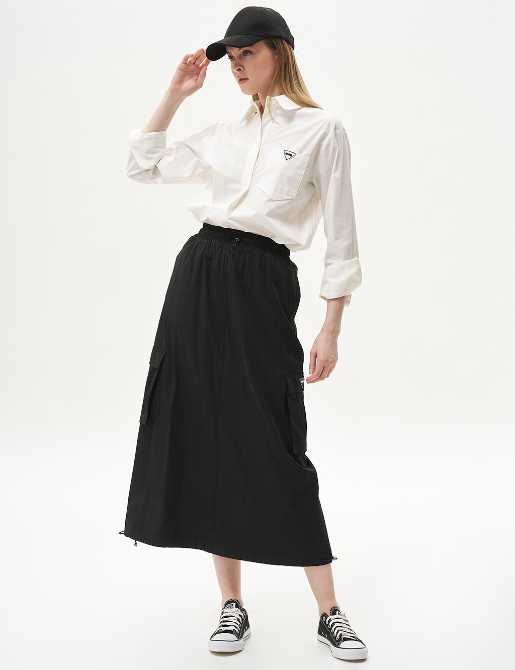 Cargo Pocket Elastic Waist Skirt Black