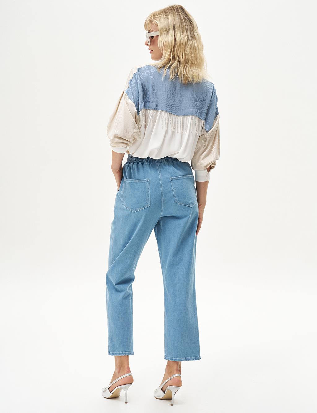 Elastic Waist Denim Trousers Blue