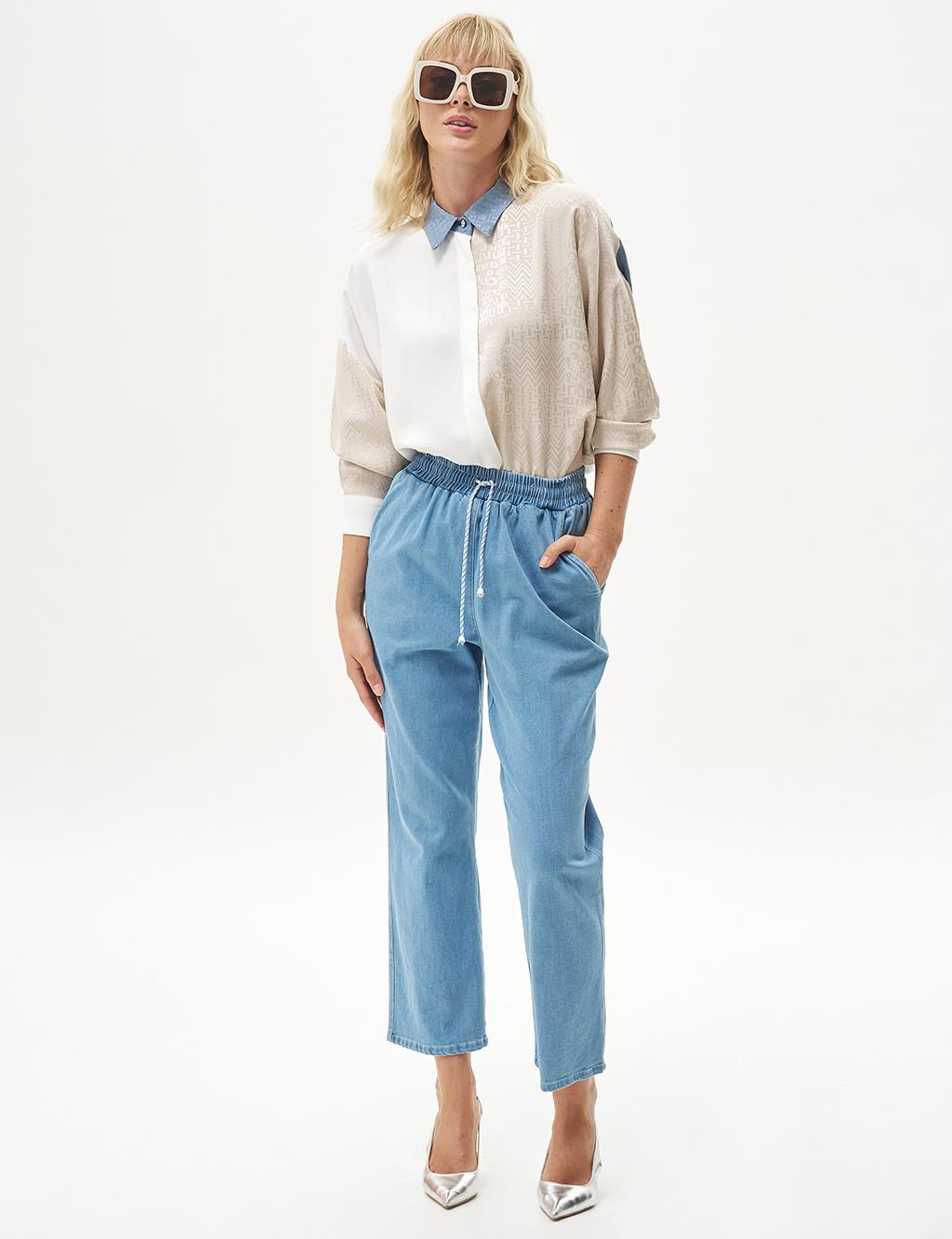 Elastic Waist Denim Trousers Blue