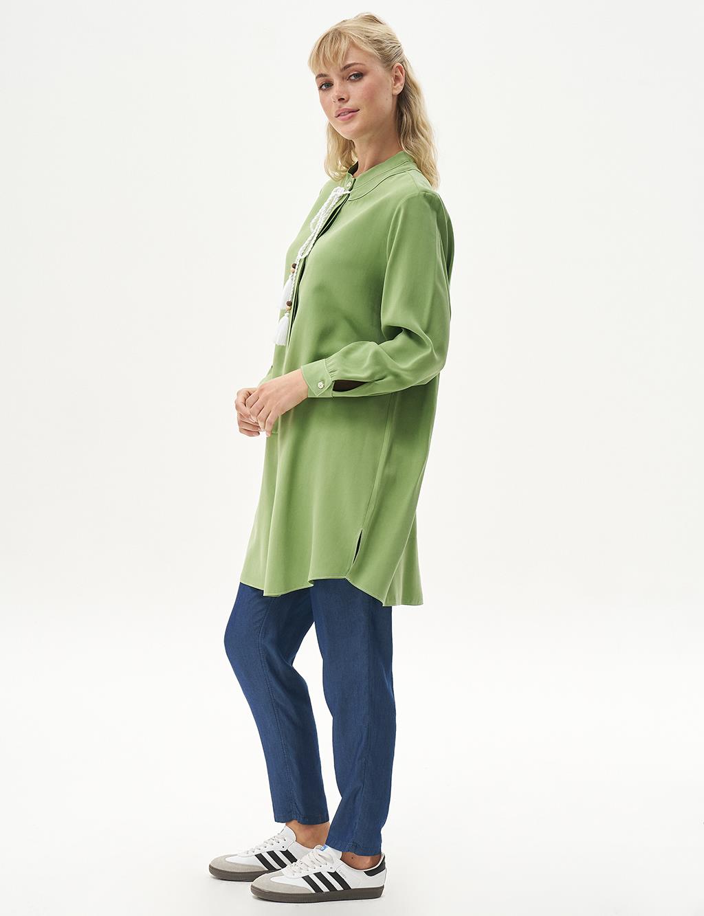 Tassel Detailed Layered Blouse Pistachio Green