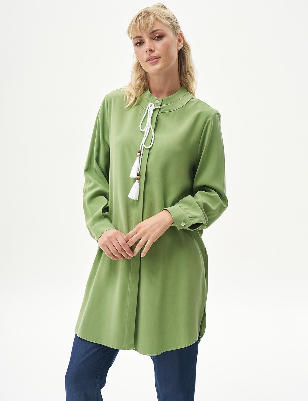 Tassel Detailed Layered Blouse Pistachio Green