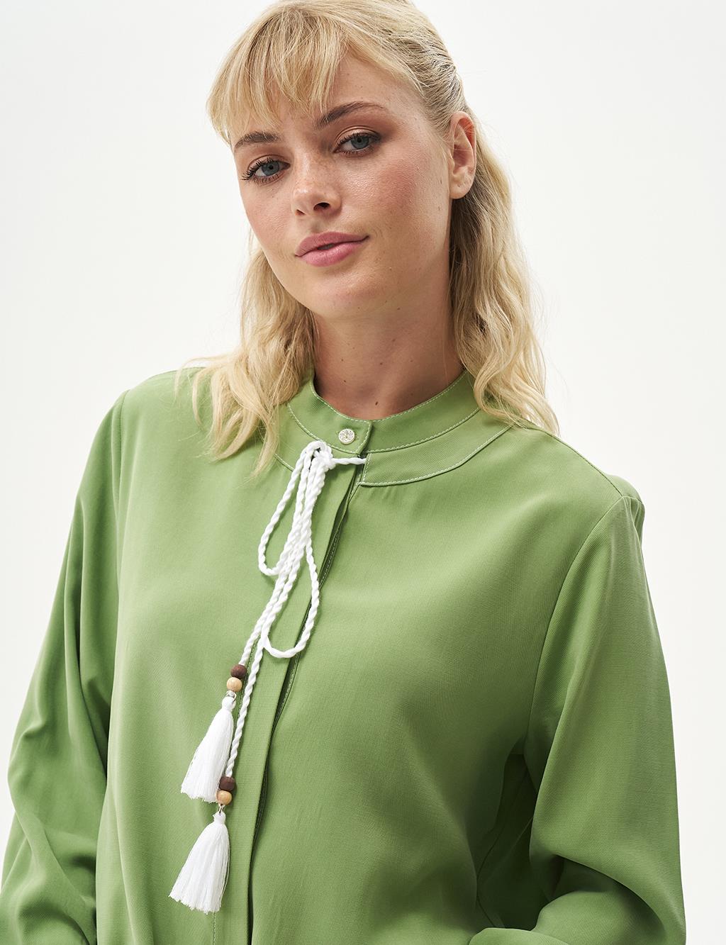 Tassel Detailed Layered Blouse Pistachio Green