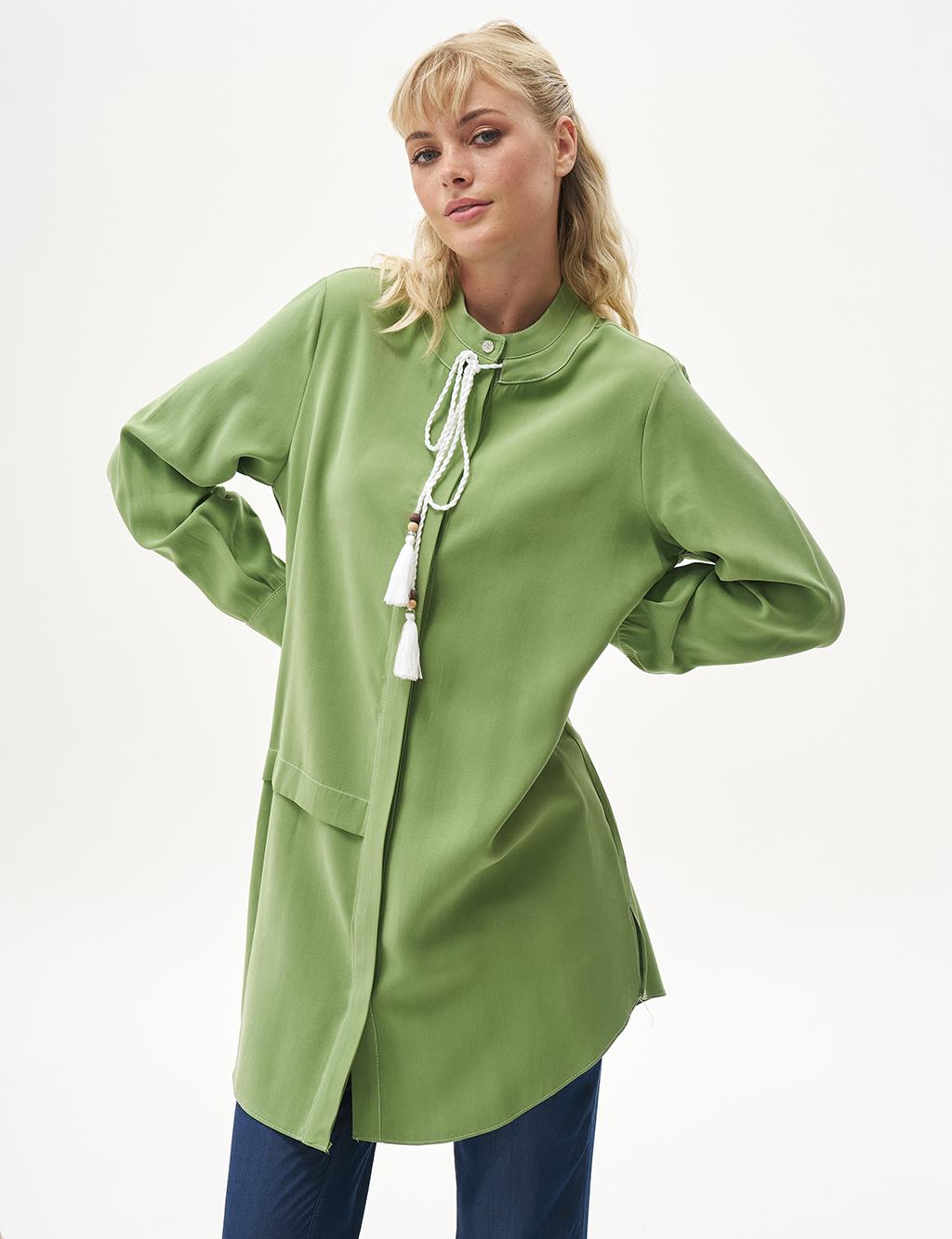 Tassel Detailed Layered Blouse Pistachio Green