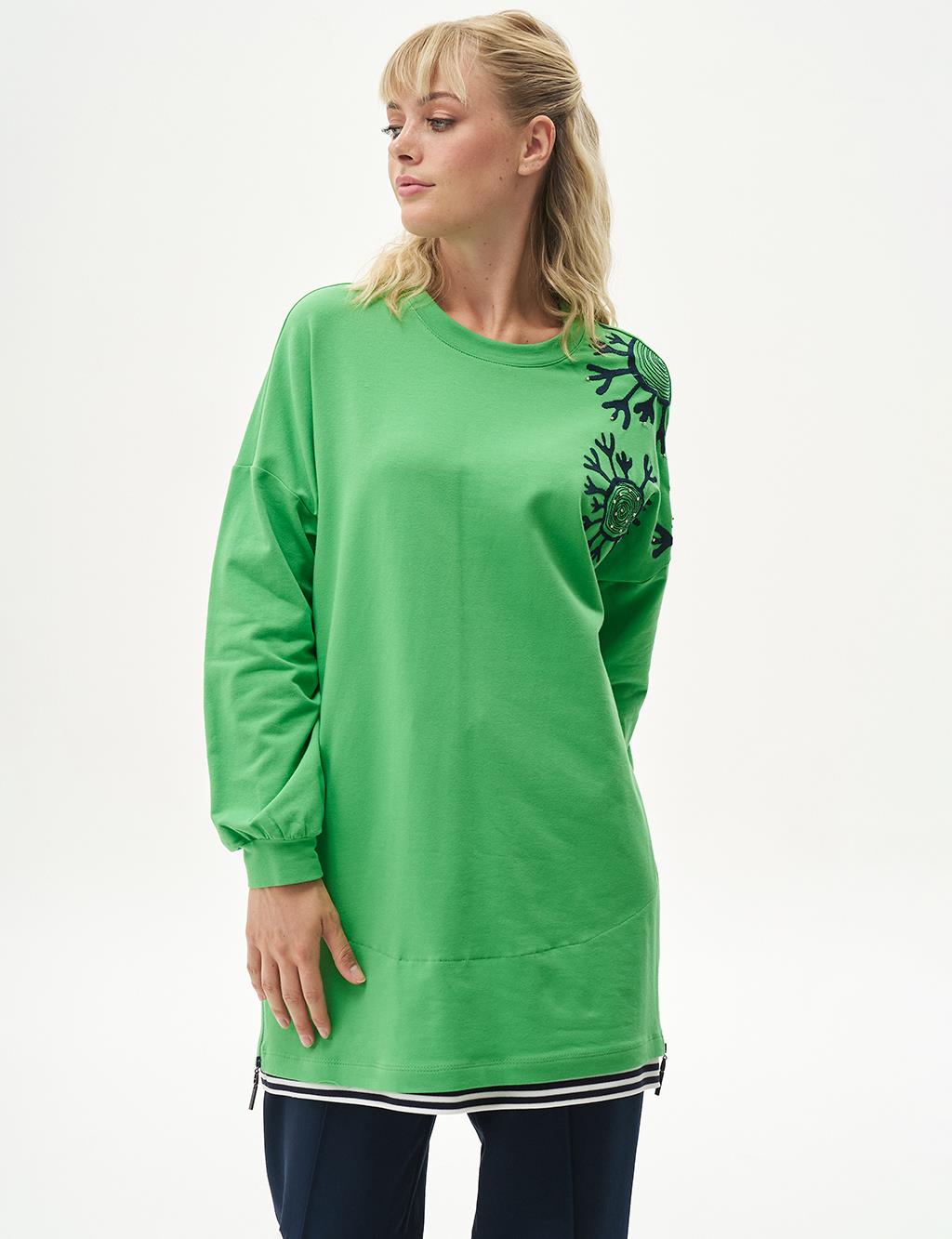 Ribbed Half-Zip Sweatshirt Clover Green