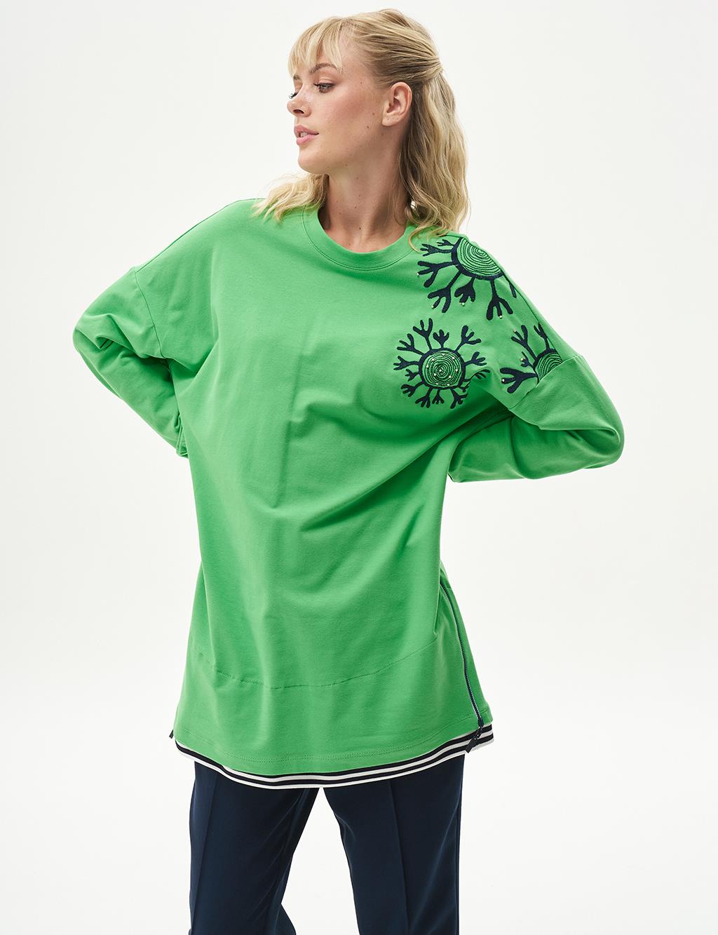 Ribbed Half-Zip Sweatshirt Clover Green