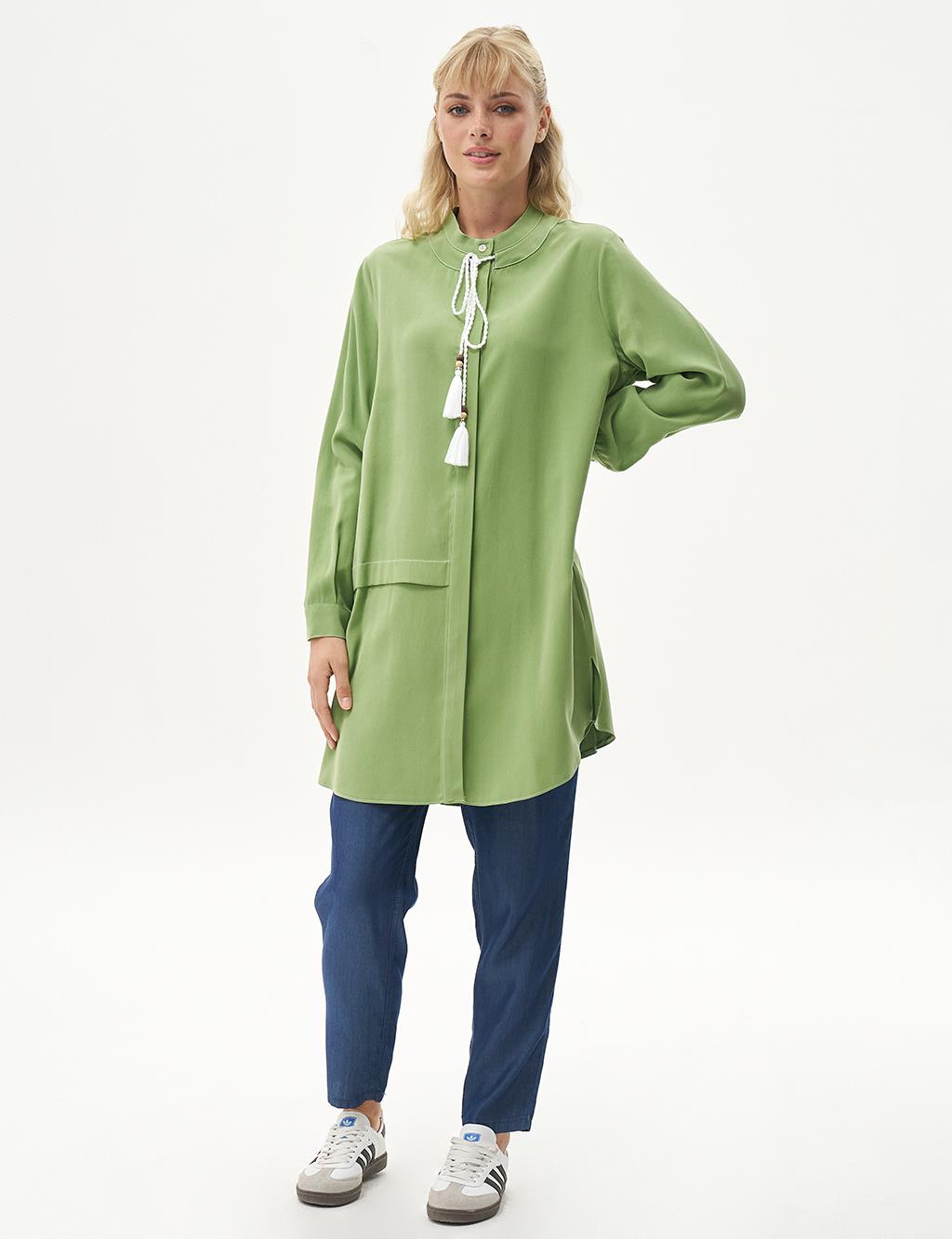 Tassel Detailed Layered Blouse Pistachio Green