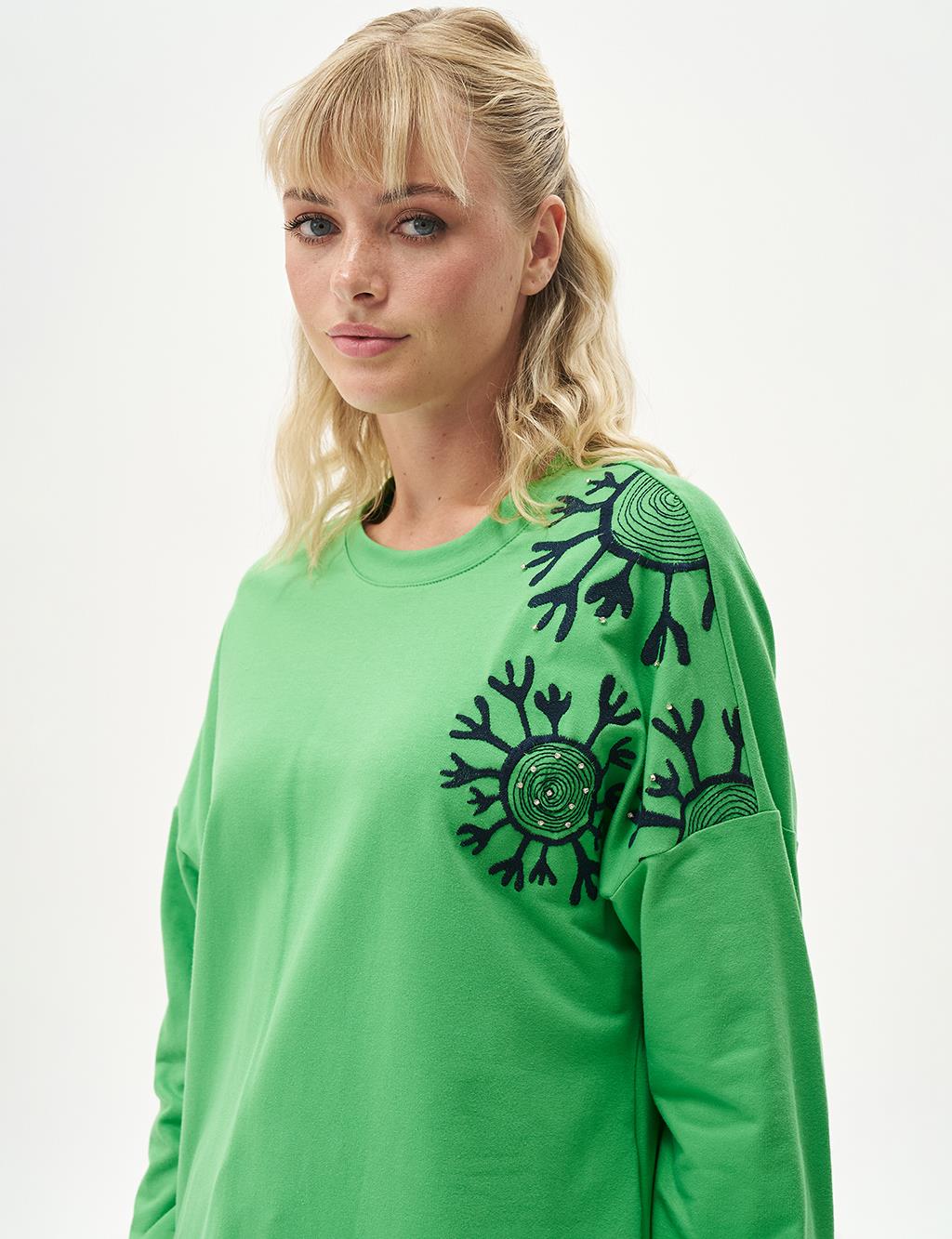 Ribbed Half-Zip Sweatshirt Clover Green