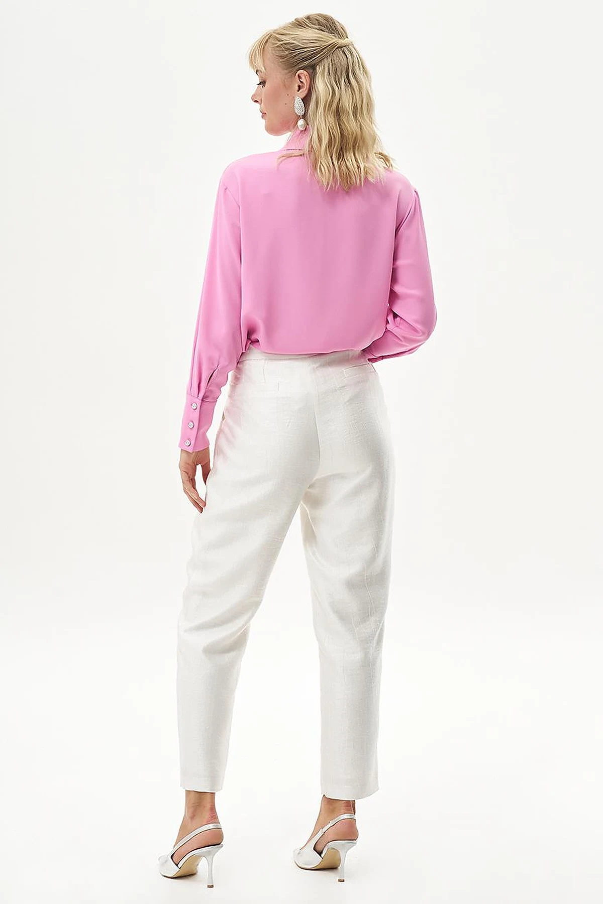 Button Detailed Jacquard Carrot Pants Optical White
