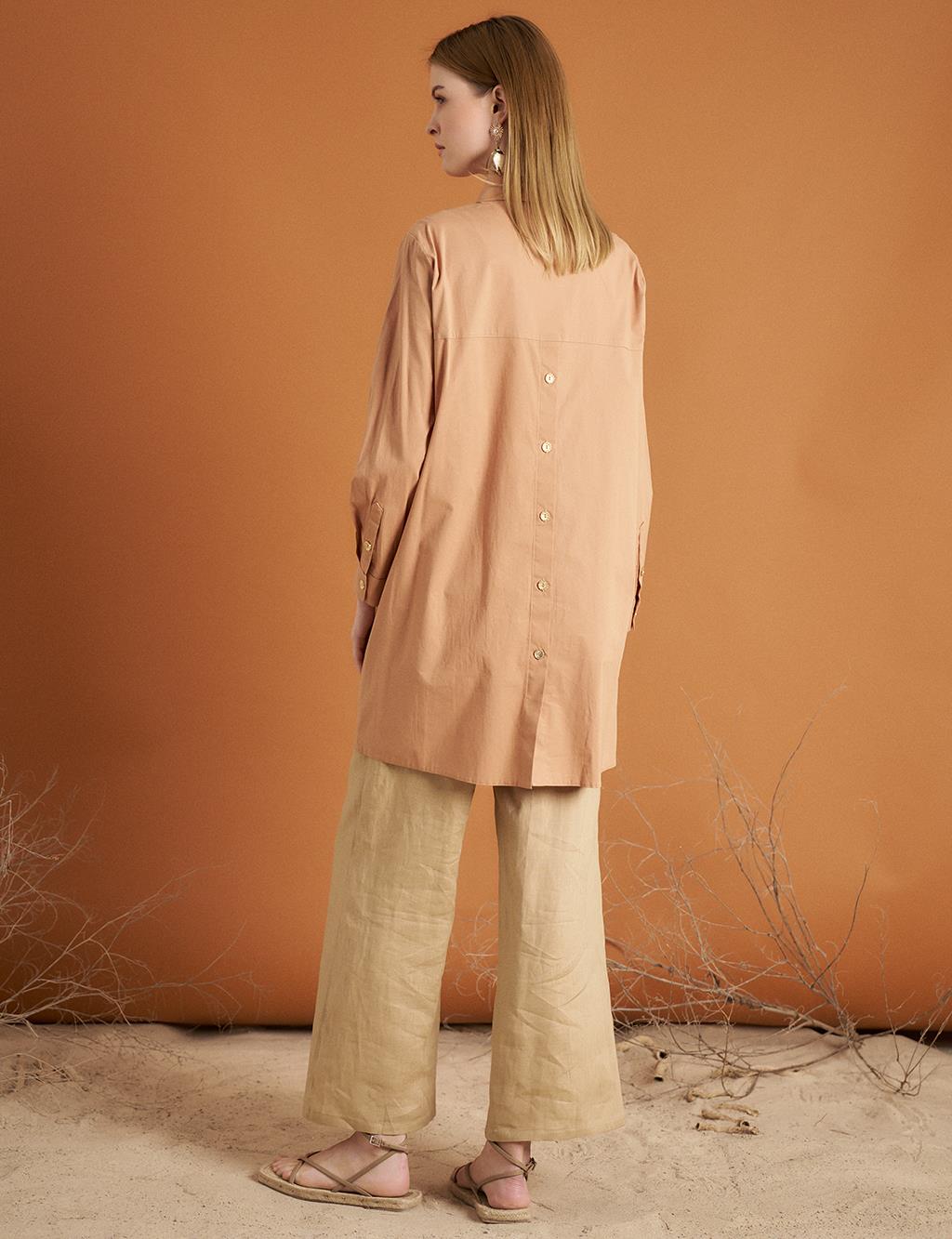 Nakış İşlemeli Poplin Tunik Camel