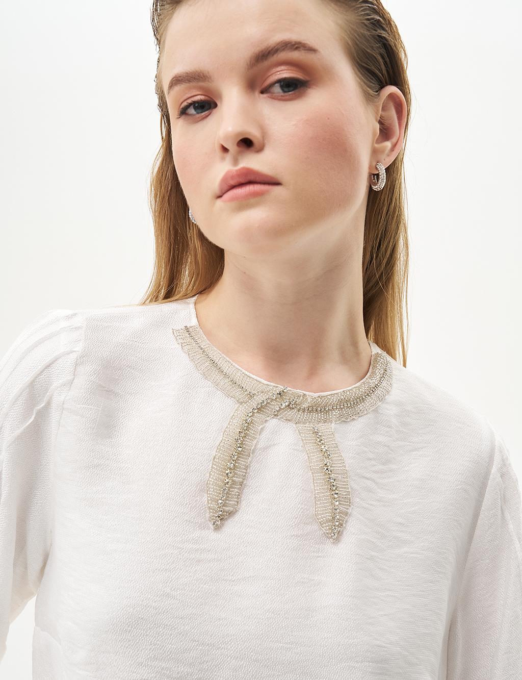 Bead Embroidered Blouse Optical White