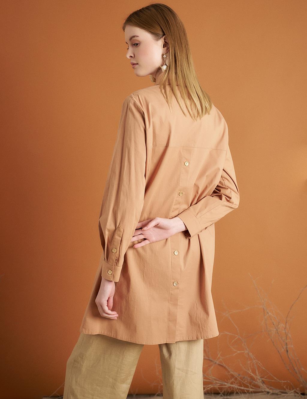 Nakış İşlemeli Poplin Tunik Camel