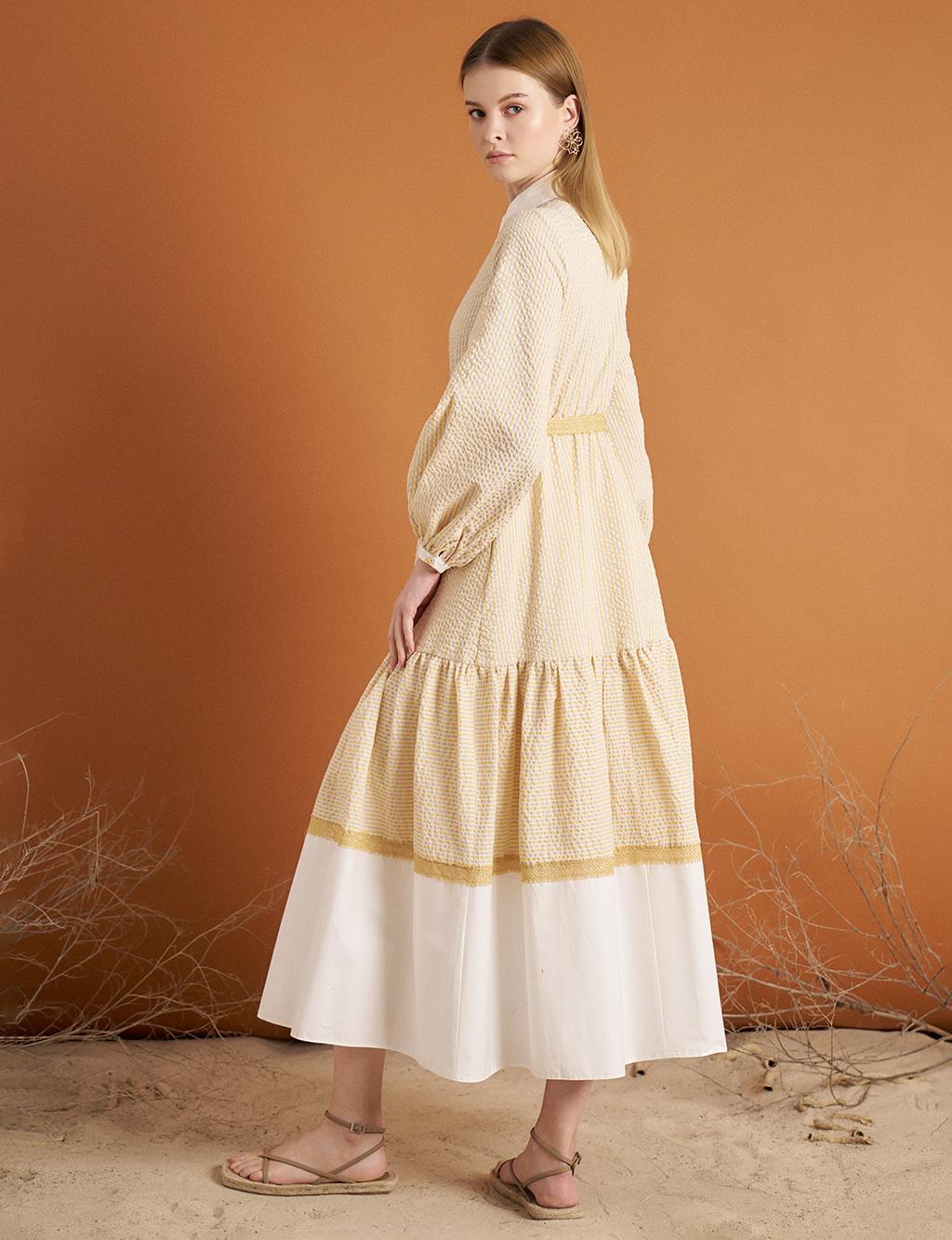 Textured Layered Dress Beige-Mustard