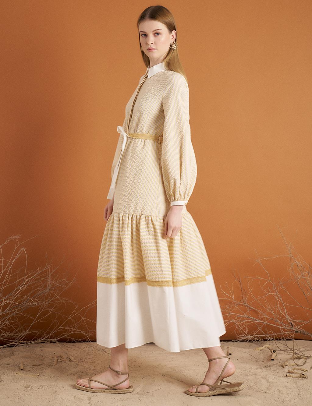 Textured Layered Dress Beige-Mustard