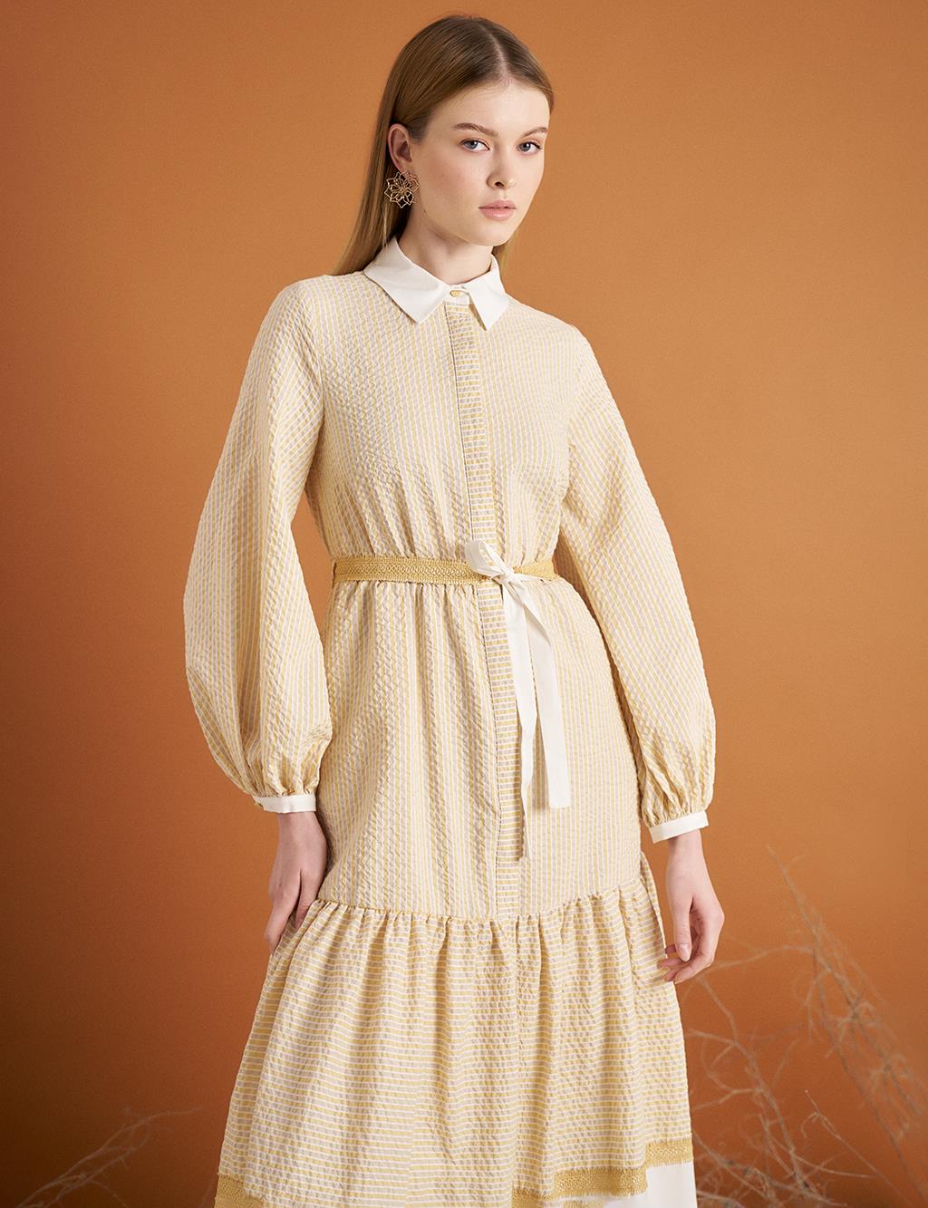 Textured Layered Dress Beige-Mustard