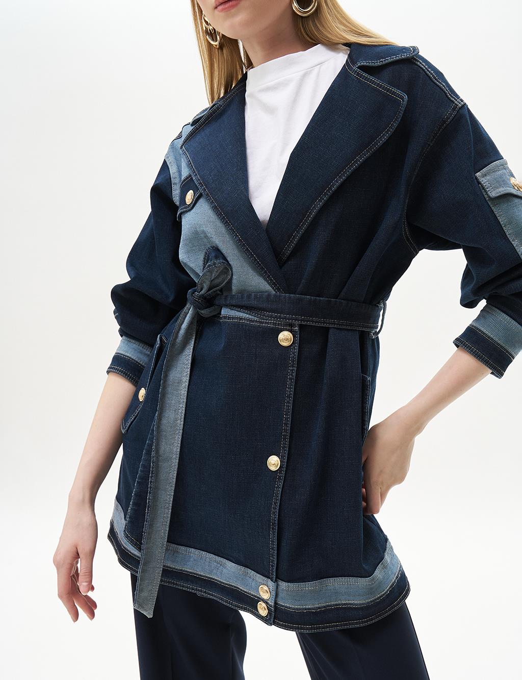 Denim Mixed Jacket Navy Blue