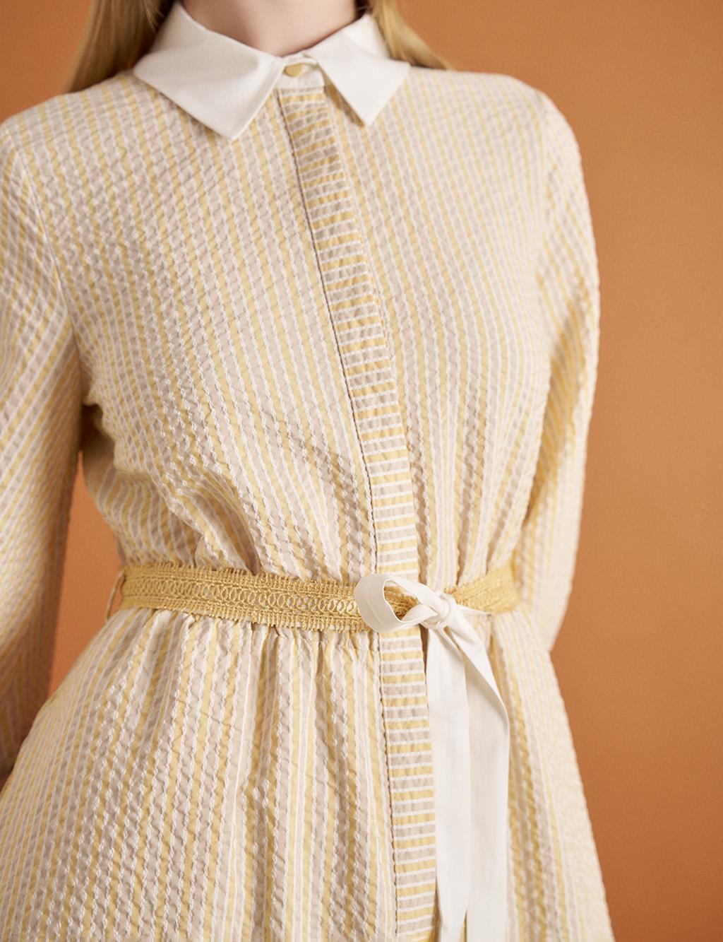 Textured Layered Dress Beige-Mustard