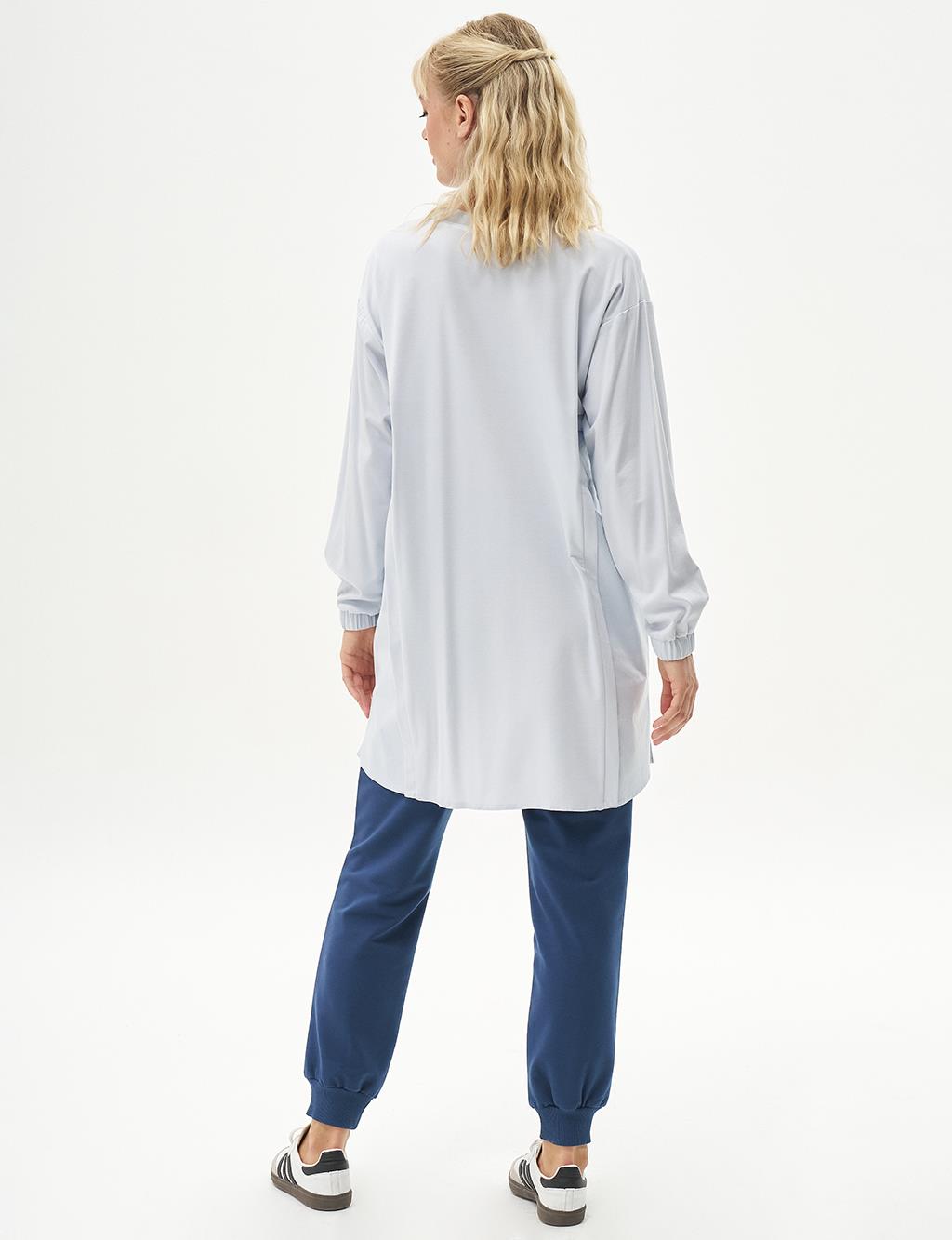 Elastic Waist Crew Neck Rayon Sweatshirt Blue
