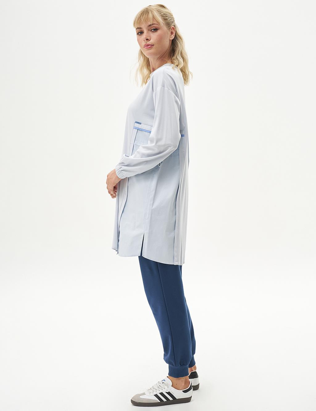 Elastic Waist Crew Neck Rayon Sweatshirt Blue