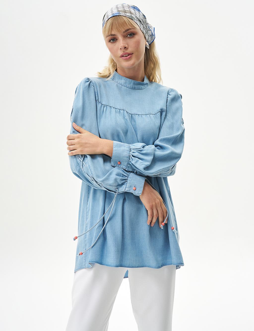 Cross Laced Lyocell Tunic Ice Blue