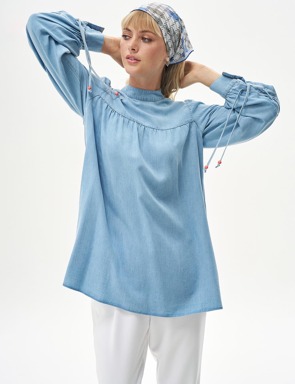 Cross Laced Lyocell Tunic Ice Blue