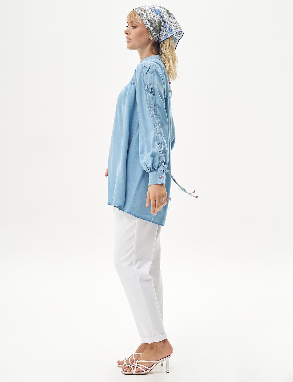 Cross Laced Lyocell Tunic Ice Blue