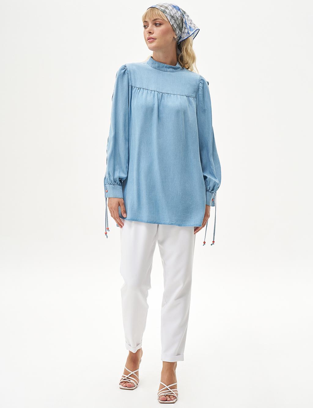 Cross Laced Lyocell Tunic Ice Blue