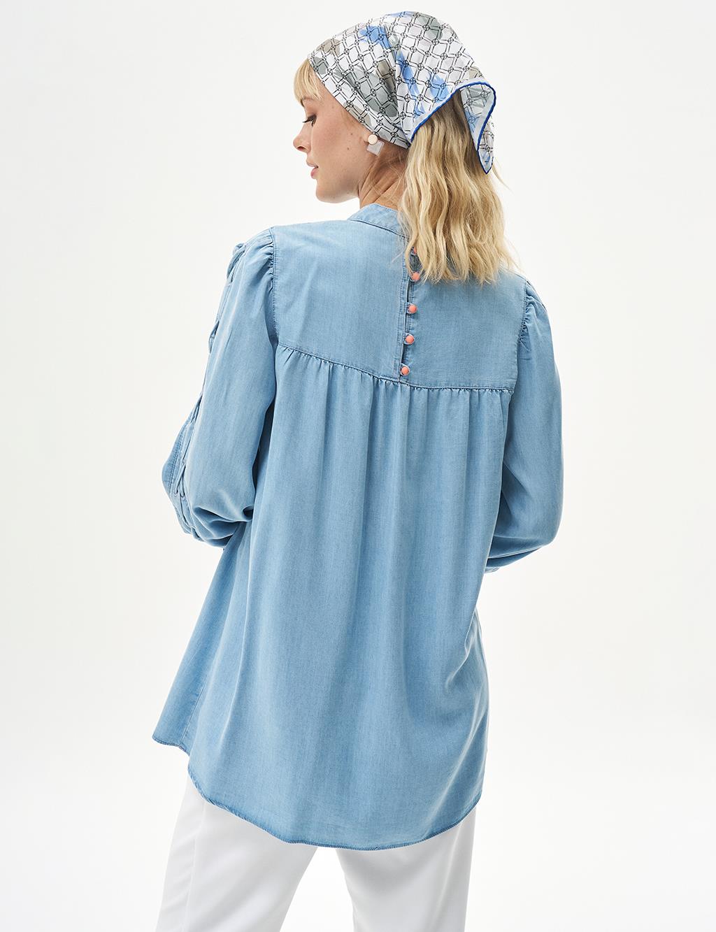 Cross Laced Lyocell Tunic Ice Blue