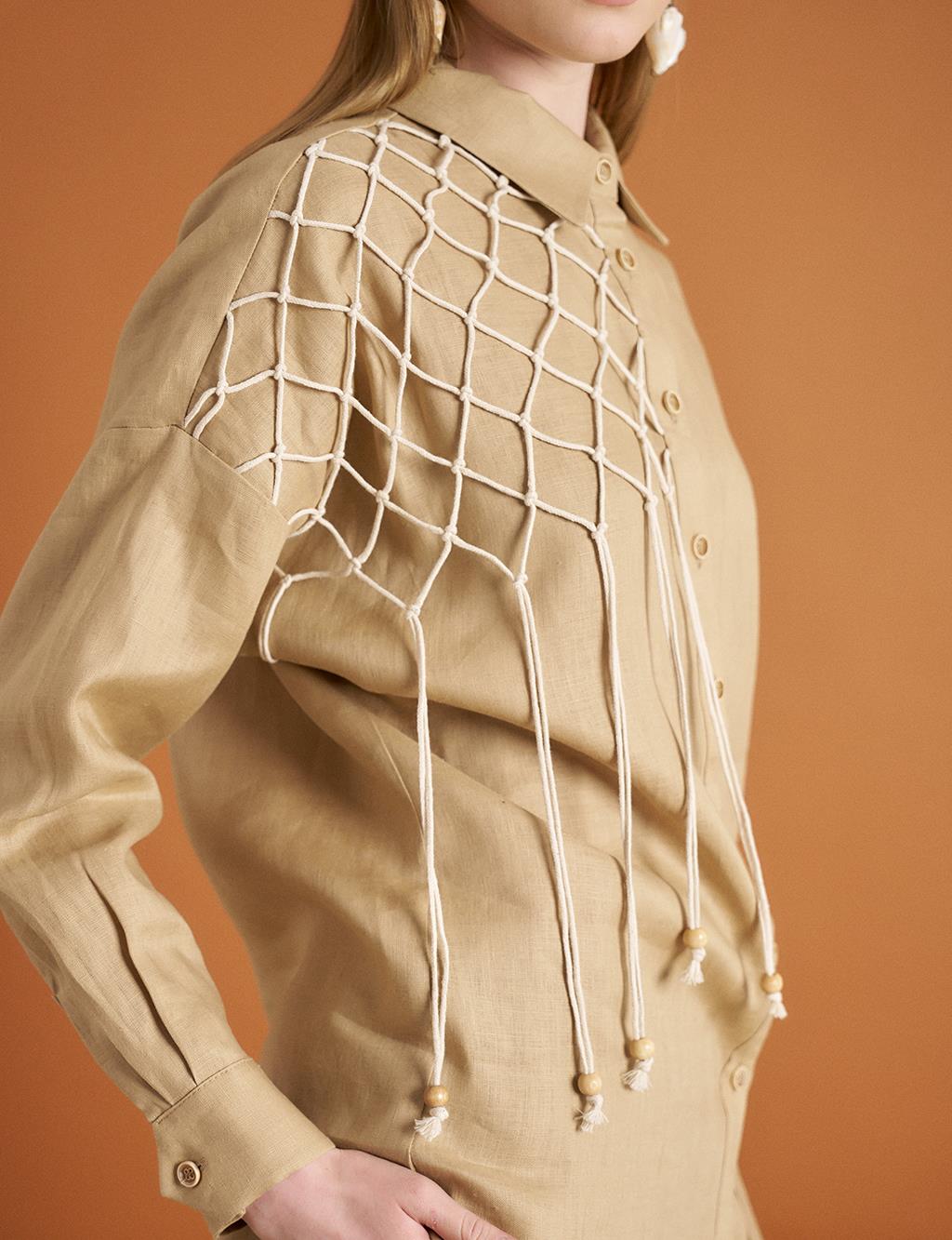 Lace Detailed Linen Tunic Beige