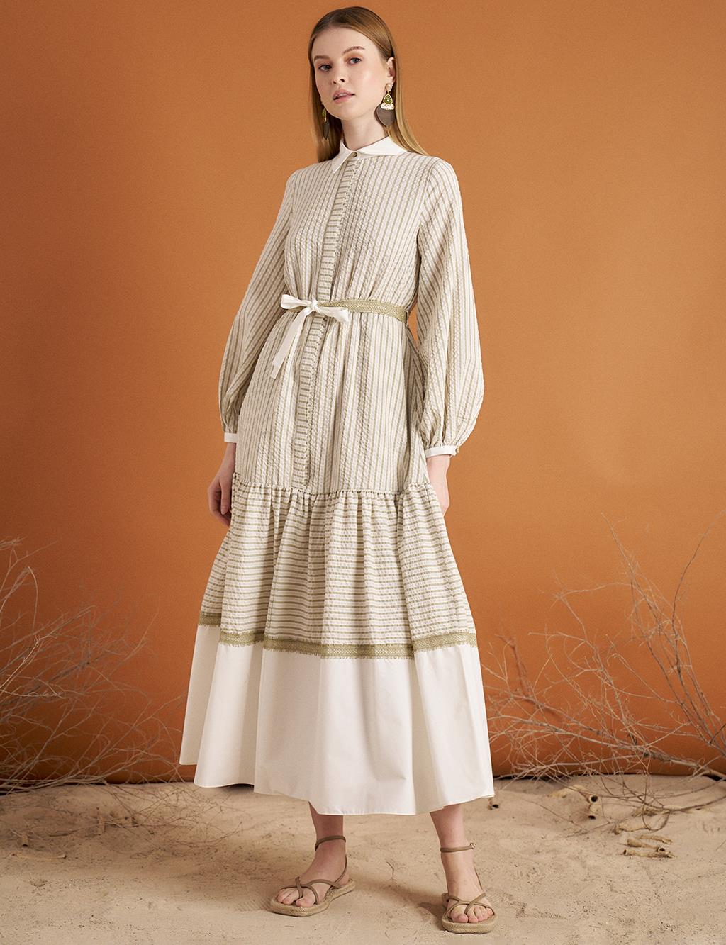 Textured Layered Dress Cream-Khaki