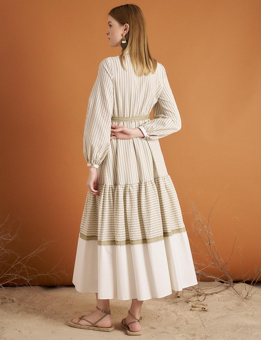 Textured Layered Dress Cream-Khaki