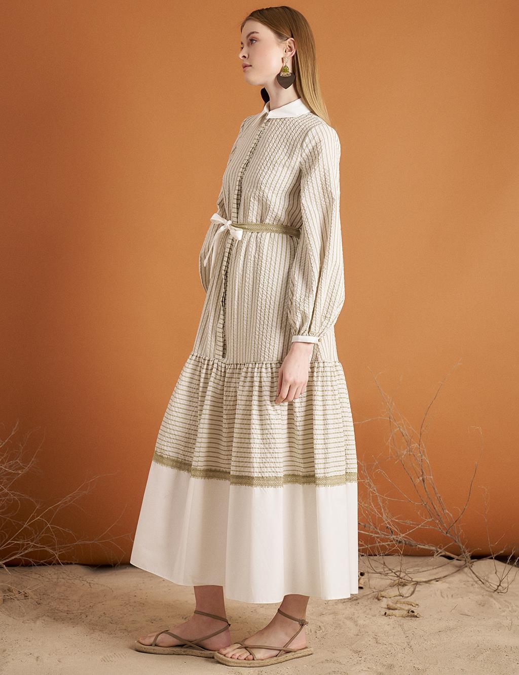 Textured Layered Dress Cream-Khaki