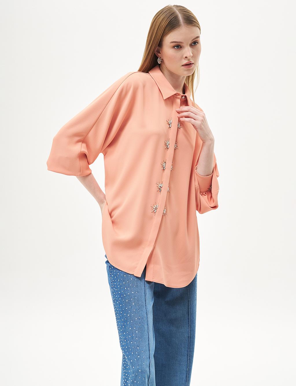 Stone-Embroidered Tunic Peach