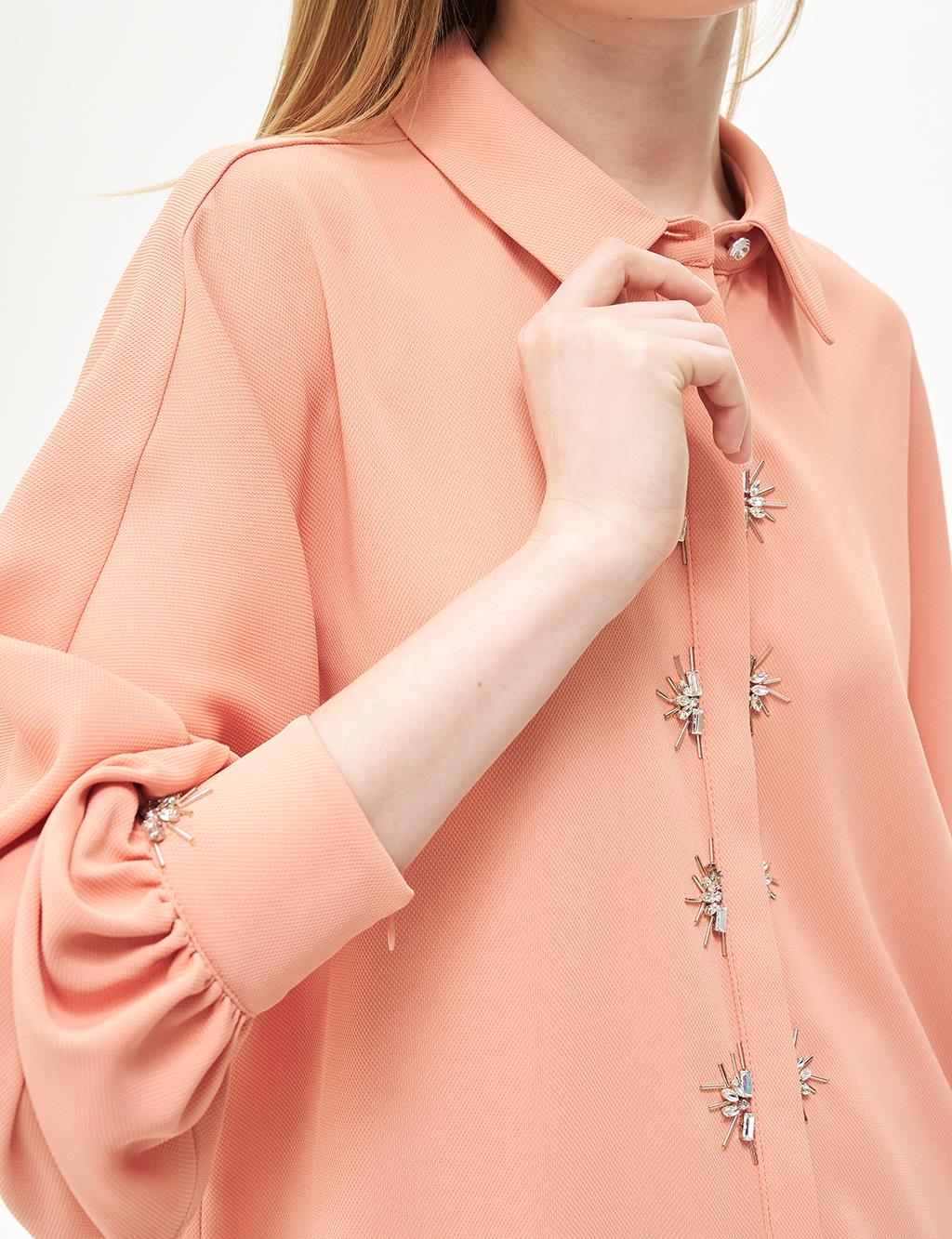 Stone-Embroidered Tunic Peach