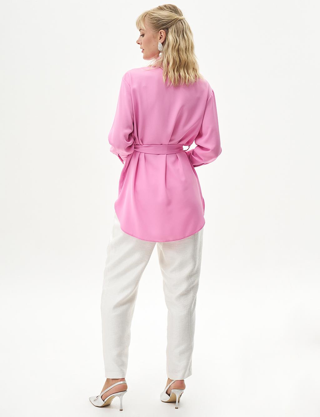 Embroidered Wide Cuff Tunic Candy Pink