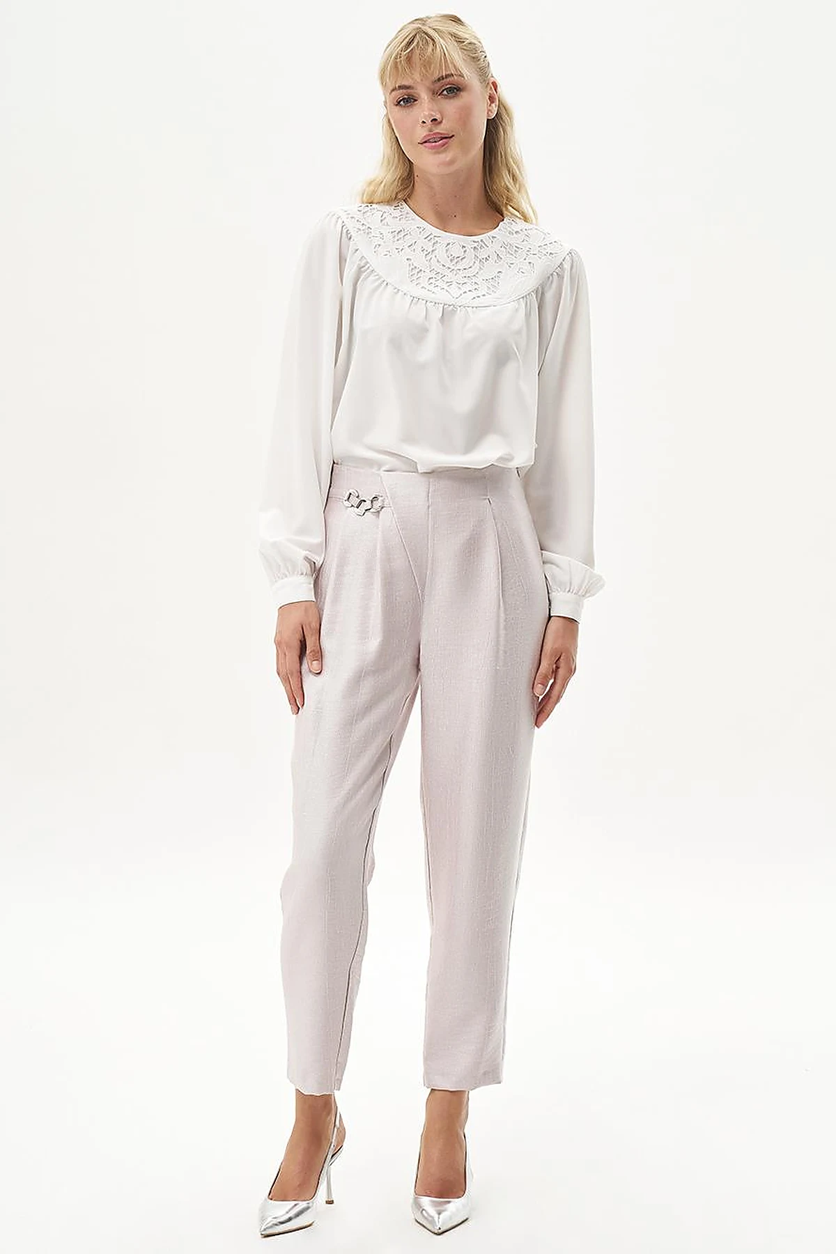 Jacquard Accessory Detailed Carrot Pants Powder