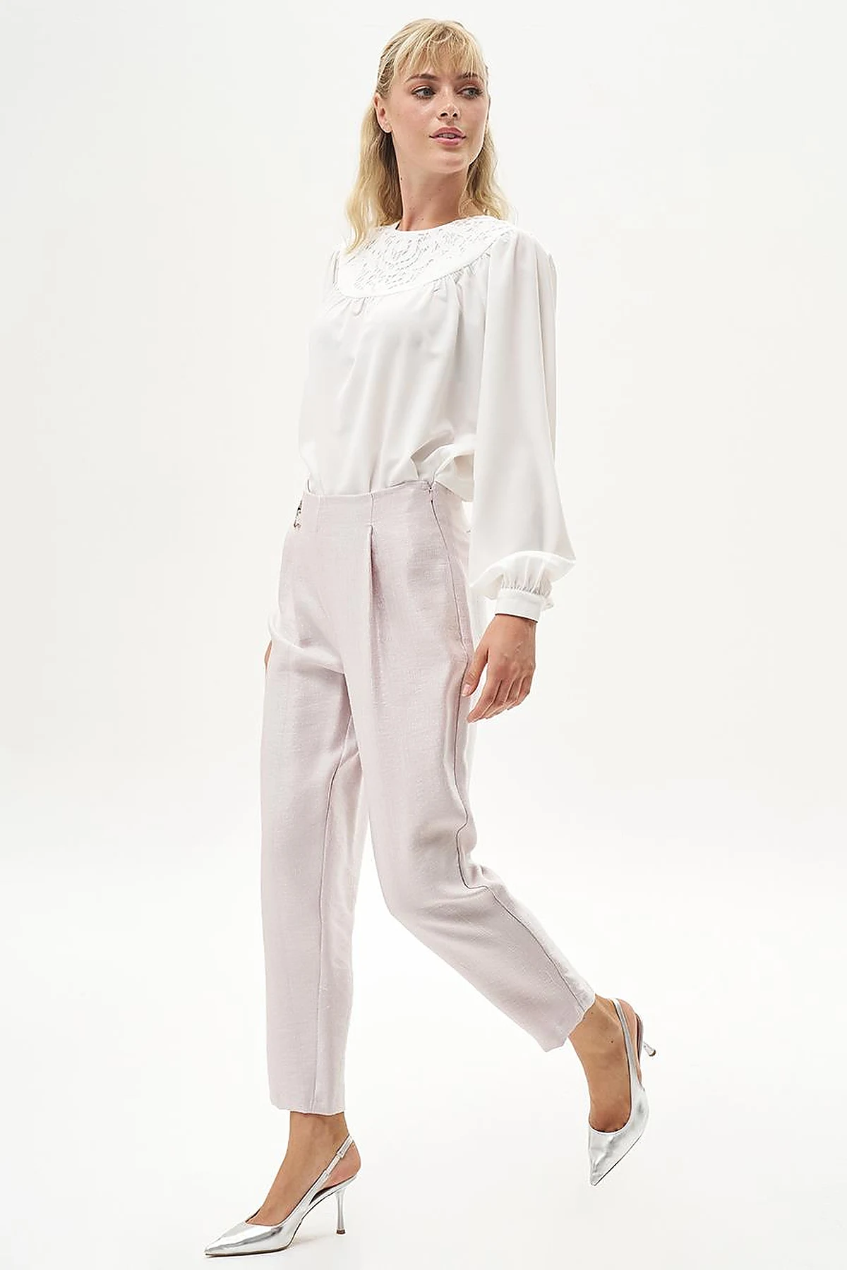 Jacquard Accessory Detailed Carrot Pants Powder